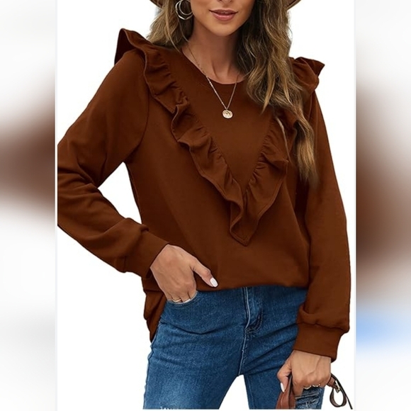 AGNES &‎ DORA Cottagecore Ruffled Cowgirl Blouse M Brown Rustic Western - Picture 1 of 5